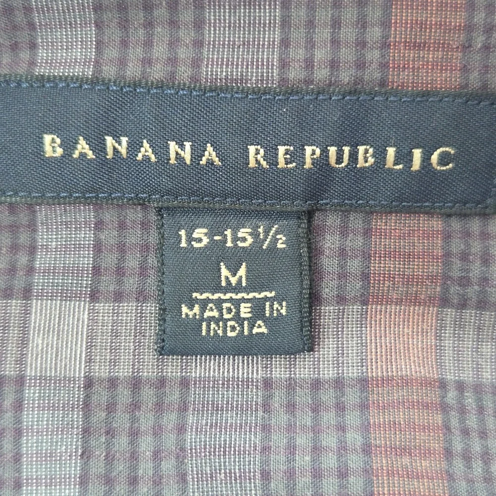 Banana Republic‎ Western Shirt Mens M Blue Brown Plaid Snap Front Rodeo Cowboy